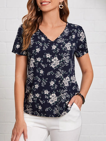 EMERY ROSE Floral Print V Neck Blouse