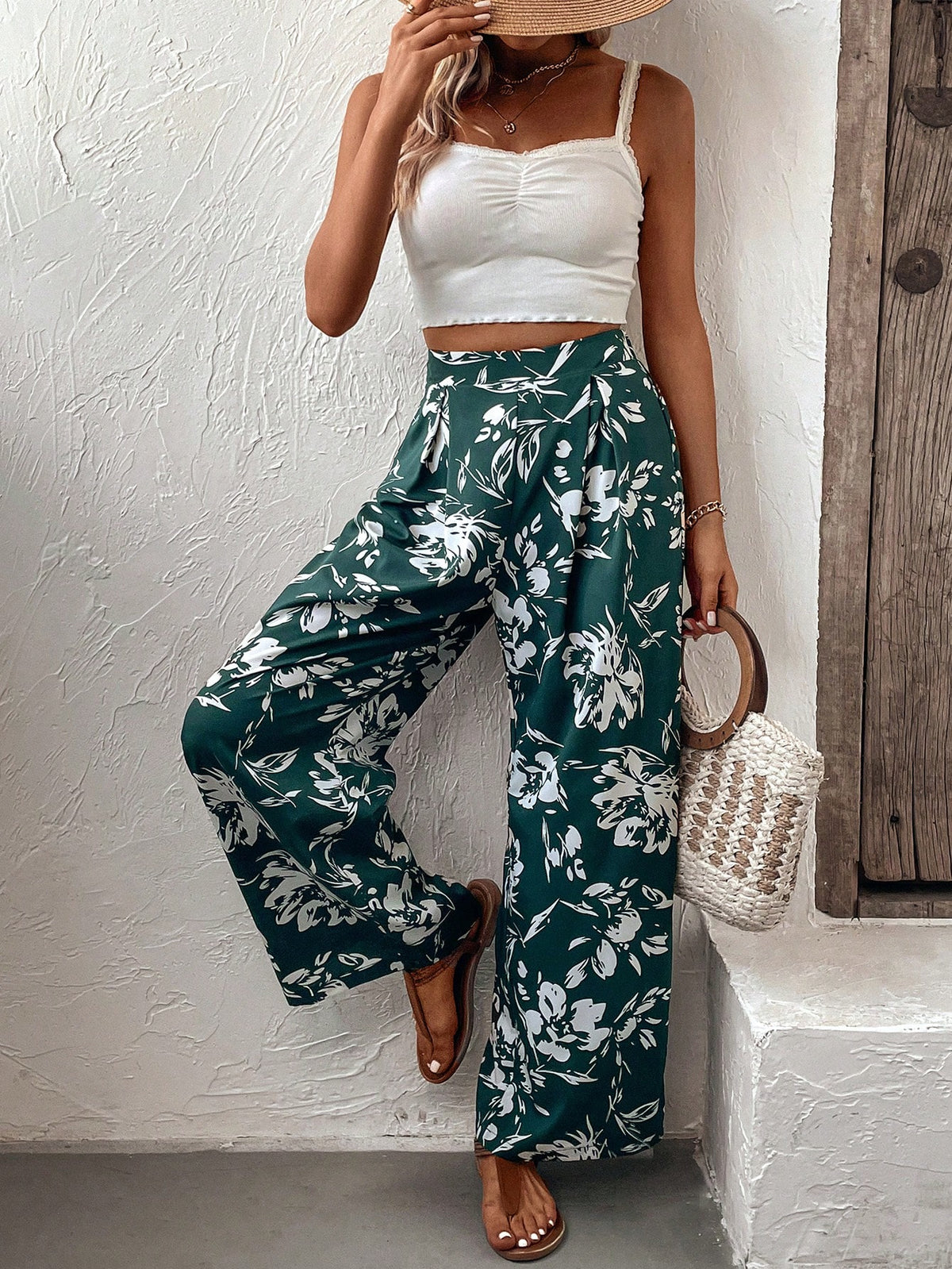 EMERY ROSE Floral Print Wide Leg Pants