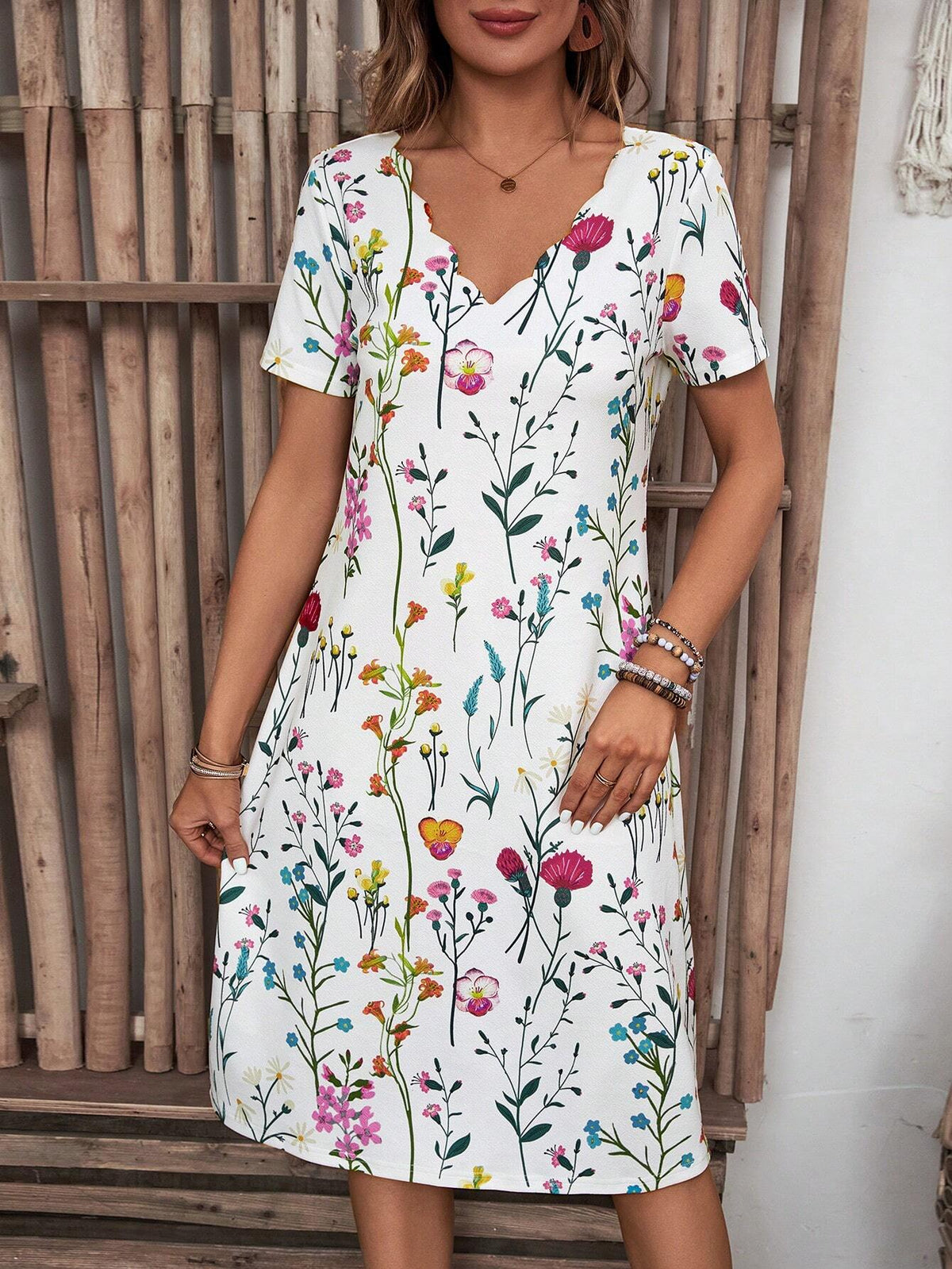 EMERY ROSE Flower Print Short Sleeve Casual Summer Dress