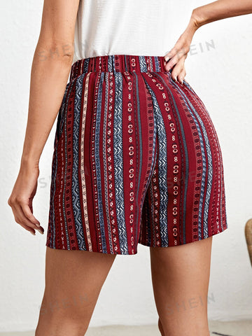 EMERY ROSE Geo Print Tassel Tie Waist Shorts