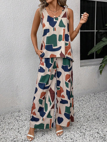 EMERY ROSE Geometric Printed Sleeveless Casual Women's 2pcs Set