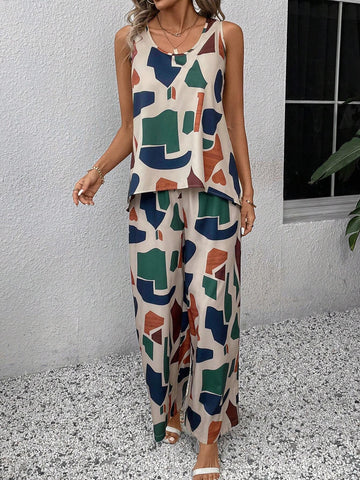 EMERY ROSE Geometric Printed Sleeveless Casual Women's 2pcs Set