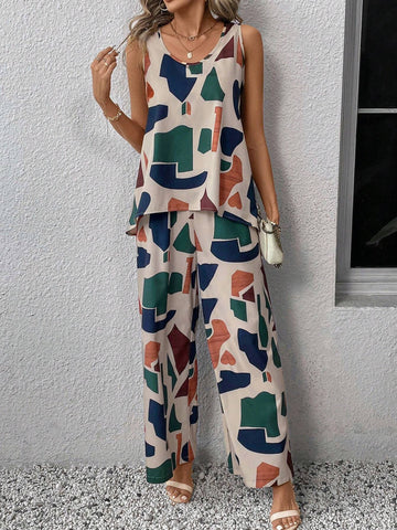 EMERY ROSE Geometric Printed Sleeveless Casual Women's 2pcs Set