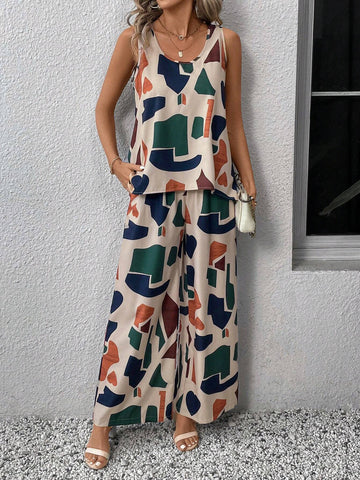 EMERY ROSE Geometric Printed Sleeveless Casual Women's 2pcs Set
