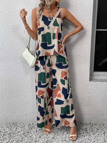 EMERY ROSE Geometric Printed Sleeveless Casual Women's 2pcs Set