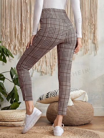 EMERY ROSE Glen Plaid Wide Waistband Leggings