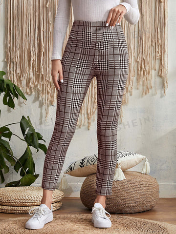 EMERY ROSE Glen Plaid Wide Waistband Leggings