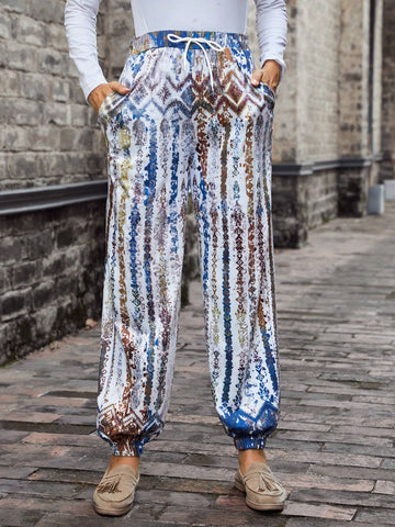 EMERY ROSE Graphic Print Drawstring Waist Slant Pocket Sweatpants