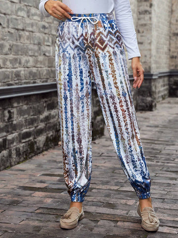 EMERY ROSE Graphic Print Drawstring Waist Slant Pocket Sweatpants