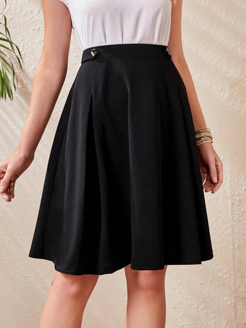 EMERY ROSE High Waist Button Detail Flare Skirt