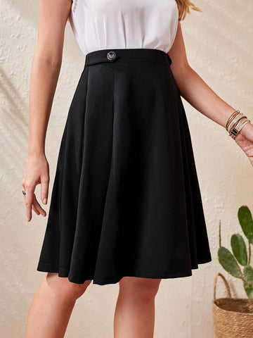 EMERY ROSE High Waist Button Detail Flare Skirt