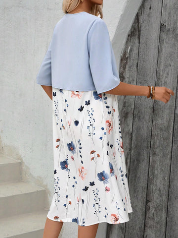 EMERY ROSE Ladies" Printed Sleeveless Dress With Solid Color Coat Two-Piece Summer Outfit