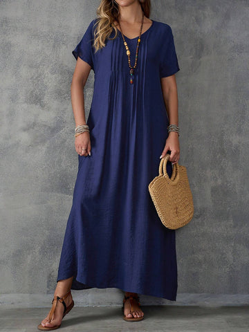 EMERY ROSE Ladies' Simple Solid Color Short Sleeve Daily Dress