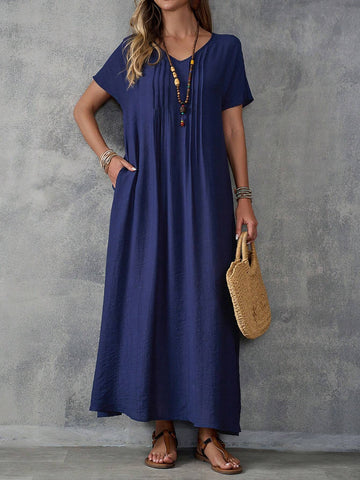 EMERY ROSE Ladies' Simple Solid Color Short Sleeve Daily Dress