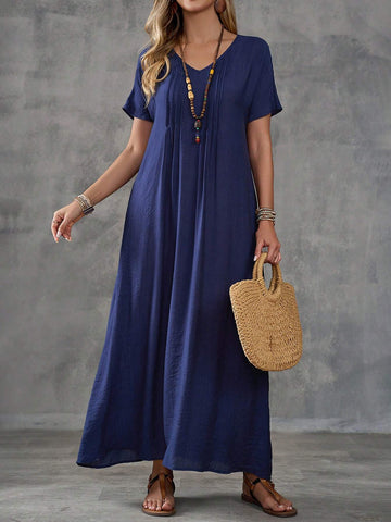EMERY ROSE Ladies' Simple Solid Color Short Sleeve Daily Dress