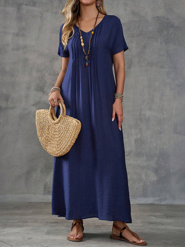 EMERY ROSE Ladies' Simple Solid Color Short Sleeve Daily Dress