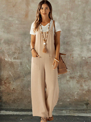 EMERY ROSE Ladies Solid Color Simple Daily Wear Overall Jumpsuit With Spaghetti Straps