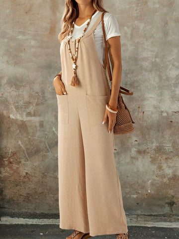 EMERY ROSE Ladies Solid Color Simple Daily Wear Overall Jumpsuit With Spaghetti Straps