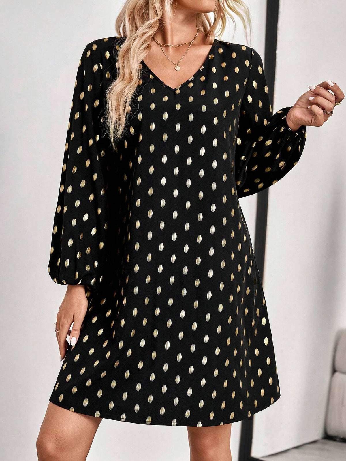 EMERY ROSE Ladies' Spring & Autumn Casual Polka Dot Print Short Dress