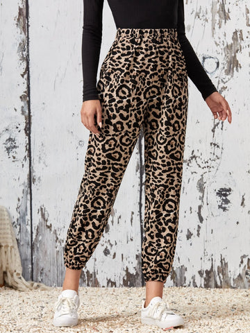 EMERY ROSE Leopard Print Elastic Waist Carrot Pants