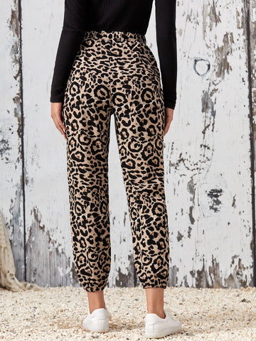 EMERY ROSE Leopard Print Elastic Waist Carrot Pants