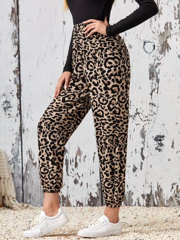EMERY ROSE Leopard Print Elastic Waist Carrot Pants