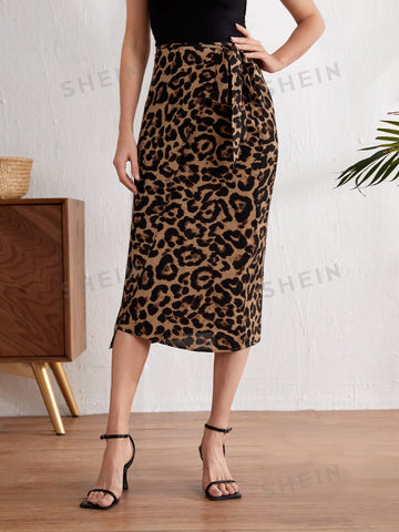 EMERY ROSE Leopard Print Tie Front Wrap Skirt