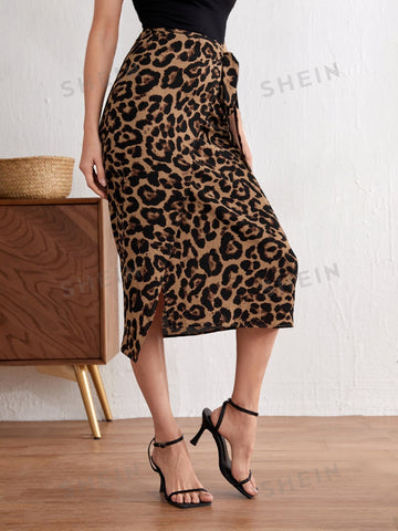 EMERY ROSE Leopard Print Tie Front Wrap Skirt