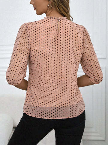 EMERY ROSE Middle-Aged Women Spring/Summer Chiffon Blouse, Mid-Sleeve Casual Shirt