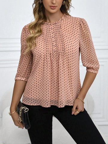 EMERY ROSE Middle-Aged Women Spring/Summer Chiffon Blouse, Mid-Sleeve Casual Shirt