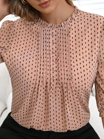 EMERY ROSE Middle-Aged Women Spring/Summer Chiffon Blouse, Mid-Sleeve Casual Shirt