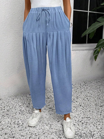 EMERY ROSE Pleated Design Solid Color Casual Women's Long Pants