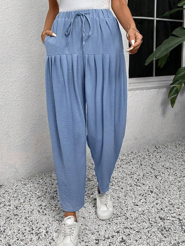 EMERY ROSE Pleated Design Solid Color Casual Women's Long Pants