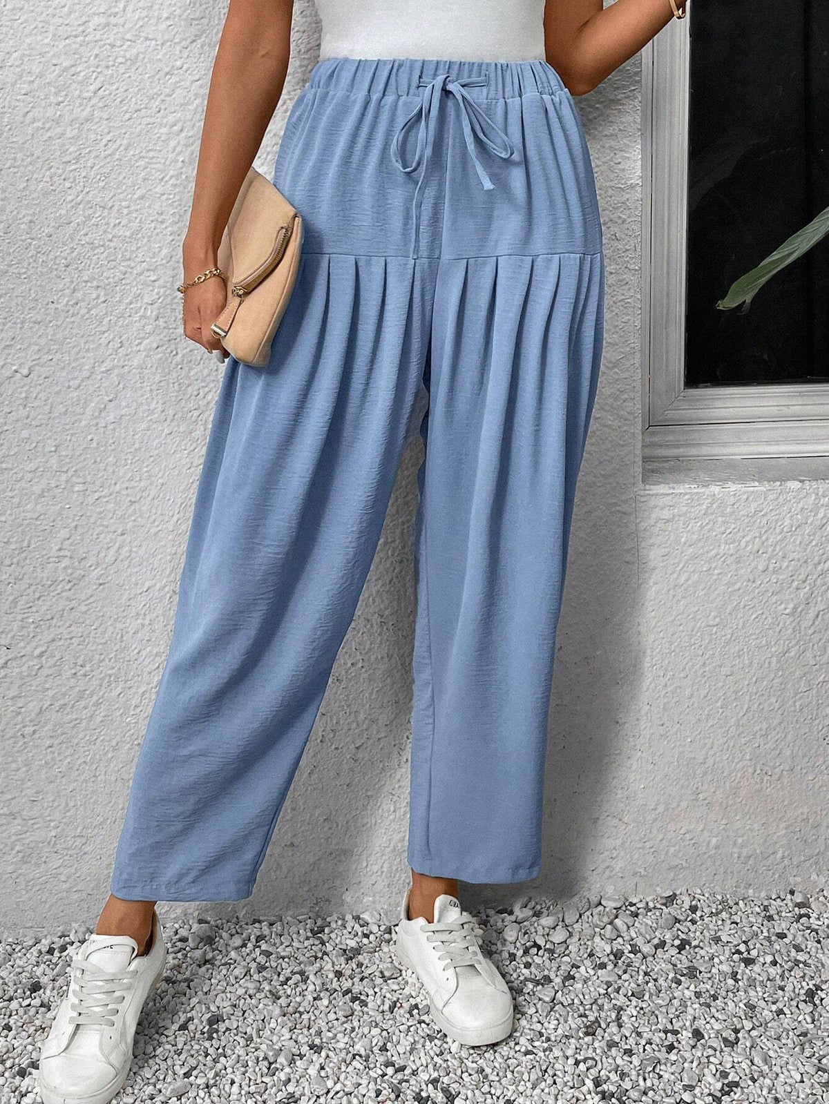 EMERY ROSE Pleated Design Solid Color Casual Women's Long Pants