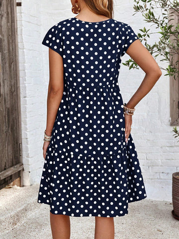 EMERY ROSE Polka Dot Print Short Sleeve Casual Vacation Dress