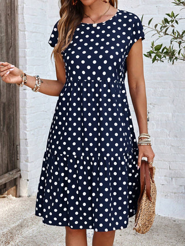 EMERY ROSE Polka Dot Print Short Sleeve Casual Vacation Dress