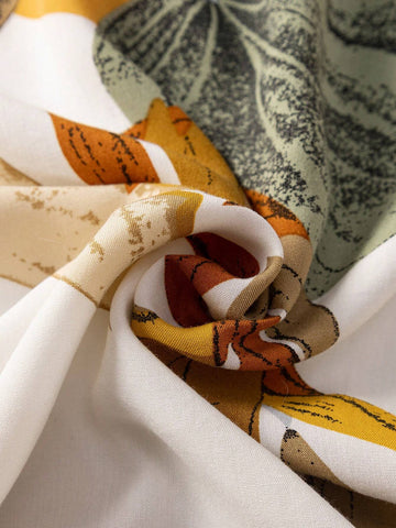 EMERY ROSE Rural Countryside Island Vacation Printed Flared Skirt With Plant And Flower Patterns For Women