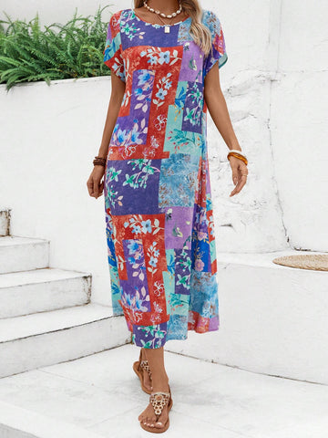 EMERY ROSE Rural Vintage Vacation Printed Short Sleeve Women's Dress