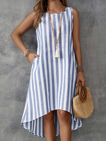 EMERY ROSE Sleeveless Island Vacation Country Stripe Dress For Women
