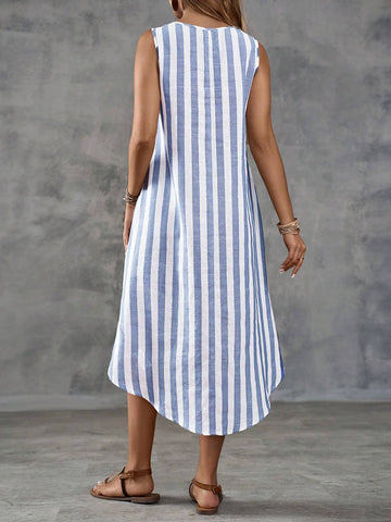EMERY ROSE Sleeveless Island Vacation Country Stripe Dress For Women