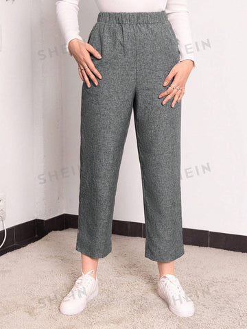 EMERY ROSE Solid Color Elastic Waist Long Pants