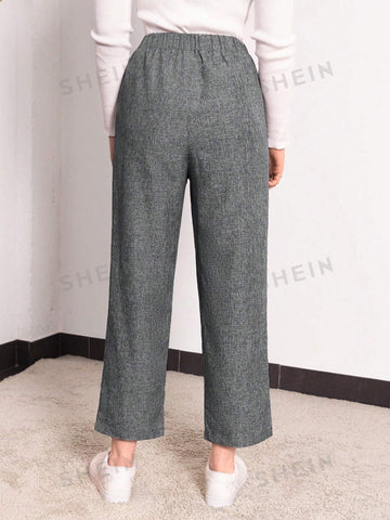 EMERY ROSE Solid Color Elastic Waist Long Pants
