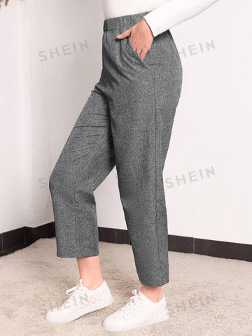 EMERY ROSE Solid Color Elastic Waist Long Pants