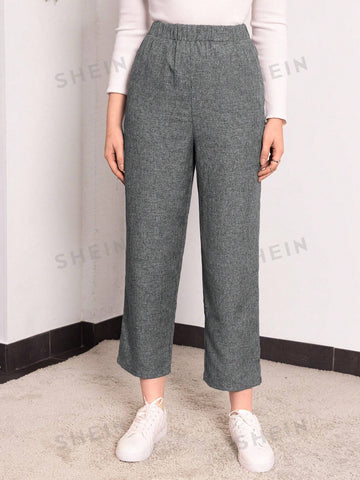 EMERY ROSE Solid Color Elastic Waist Long Pants