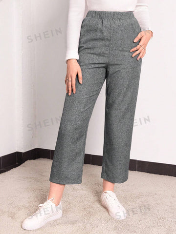 EMERY ROSE Solid Color Elastic Waist Long Pants