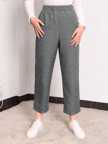 EMERY ROSE Solid Color Elastic Waist Long Pants
