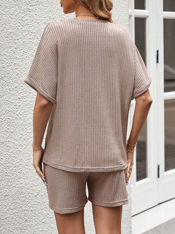 EMERY ROSE Solid Color Knitted Waffle Checked Casual Suit