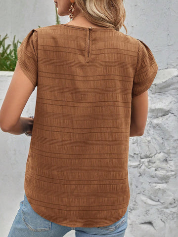 EMERY ROSE Solid Color Petal Sleeve Back Keyhole Blouse