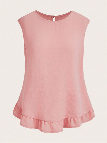 EMERY ROSE Solid Color Sleeveless Ruffle Trimmed Women's Casual Daily Summer Top Blouse