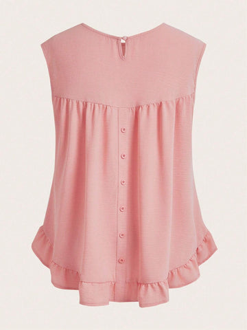 EMERY ROSE Solid Color Sleeveless Ruffle Trimmed Women's Casual Daily Summer Top Blouse